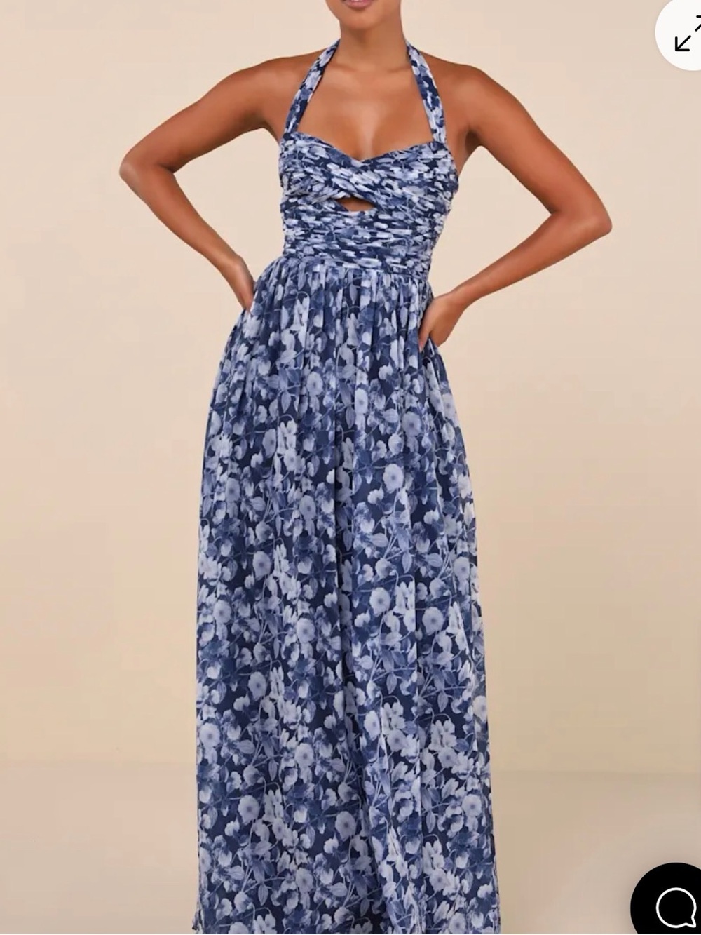 Lulu's Navy and White Floral Halter Maxi Dress